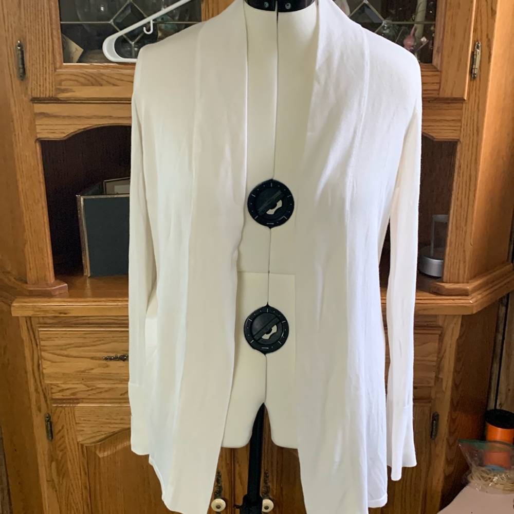 White House black market size large light cream long sl open front  sweater EUC